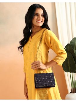 Fabindia - Black Embroidered Clutch Bag with Detachable Strap (M)
