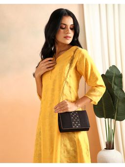 Fabindia - Black Embroidered Clutch Bag with Detachable Strap (M)
