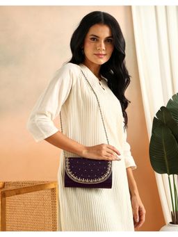 Fabindia - Black Embroidered Clutch Bag with Detachable Strap (S)