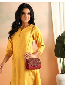 Fabindia - Red Embroidered Clutch Bag with Detachable Strap (M)