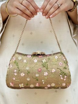AMYRA - Brown Grace Embroidered Curve Clutch Bag
