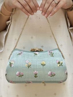 AMYRA - Sea Green Grace Embroidered Curve Clutch Bag