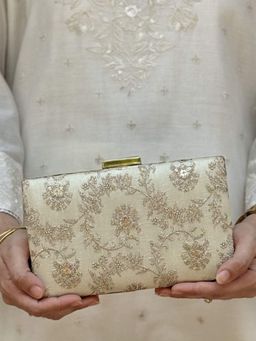 AMYRA - Beige Bodhi Embroidered Sleek Clutch Bag