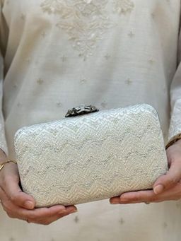 AMYRA - Off White Mayuri Embroidered Box Clutch Bag