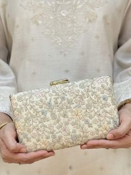 AMYRA - Beige Avril Embroidered Sleek Clutch Bag