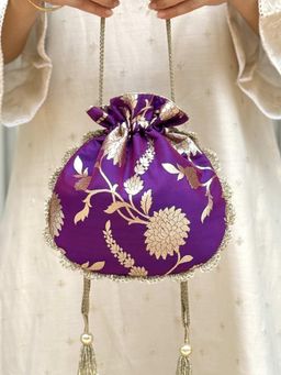 AMYRA - Purple Satrangi Banarasi Potli Bag