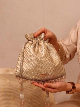 AMYRA - Gold Sunehri Embroidered Top Handle Potli Bag