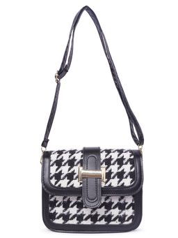 London Rag - Black Houndstooth Woven Detail Handbag