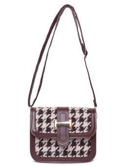 London Rag - Brown Houndstooth Woven Detail Handbag