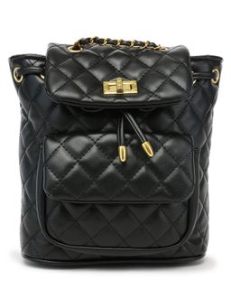 London Rag - Black Faux Leather Bucket Backpack