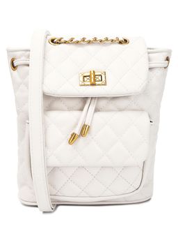 London Rag - White Faux Leather Bucket Backpack
