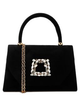 London Rag - Black Top Handle Brooch Mini Bag with Detachable Strap