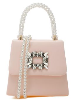 London Rag - Pink Pearl Top Handle Diamante Brooch Bag with Sling Strap