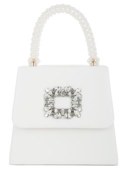 London Rag - White Pearl Top Handle Diamante Brooch Bag with Sling Strap