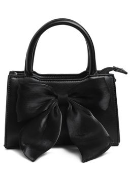 London Rag - Black Big Bow Detail Mini Handbag with Detachable Strap