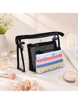 NFI Essentials - Womens Black 3-In-1 Transparent Makeup Organizer Pouches (Pack Of 3) (L)