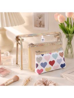 NFI Essentials - Womens Gold 3-In-1 Transparent Makeup Organizer Pouches (Pack Of 3) (L)