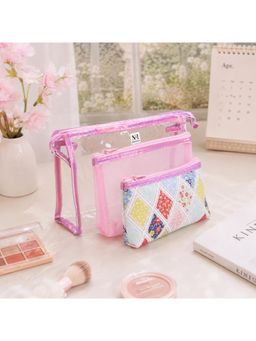 NFI Essentials - Womens Pink 3-In-1 Transparent Makeup Organizer Pouches (Pack Of 3) (L)