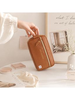 NFI Essentials - Womens Tan Multipurpose Vanity Storage Toiletry Makeup Organizer Pouch (M)