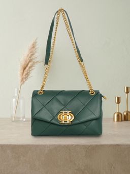 ESBEDA - Womens Green Plush Quilted Handbag (M)