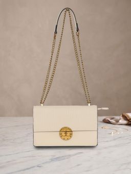 ESBEDA - Womens Beige Iconic Flap Lock Handbag (S)
