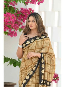 Beatitude - Mustard Mul Cotton Hand Block Saree with Unstitched Blouse