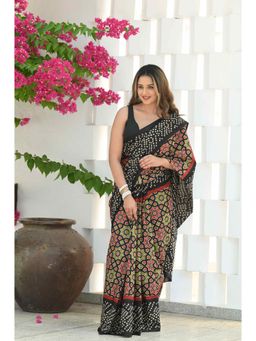 Beatitude - Multicolor Mul Cotton Hand Block Saree with Unstitched Blouse