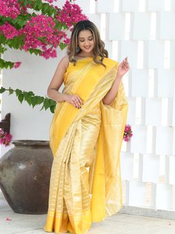 Beatitude - Yellow Leheriya Banarasi Saree with Unstitched Blouse