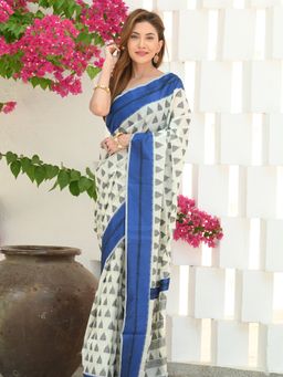 Beatitude - White Cotton Saree with Unstitched Blouse