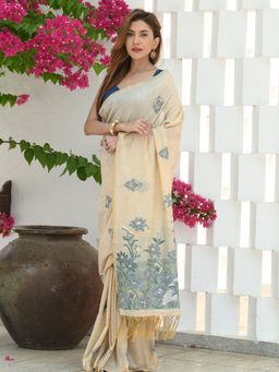 Beatitude - Beige Modal Silk Woven Saree with Unstitched Blouse