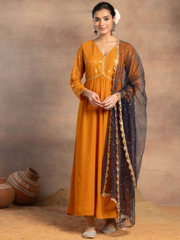 Indya - Navy Blue Embroidered Sequin Net Dupatta