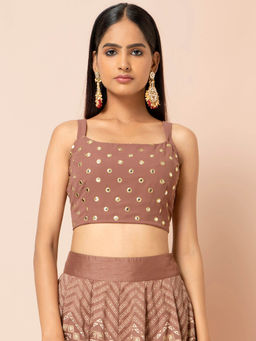Indya - Brown Mirror Work Strappy Blouse