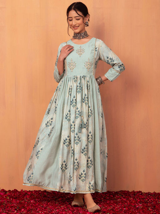 indya maxi dress Buy Indya Blue Boota Print Muslin Maxi Dress Online