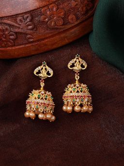 Estele - Gold Plated CZ Lakshmi Devi Designer Jhumka Earrings with Pearls for Women