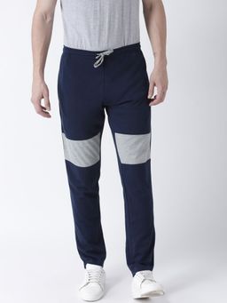 Club York - Men Navy Blue Solid Track Pant Has Contrast Cut Panel