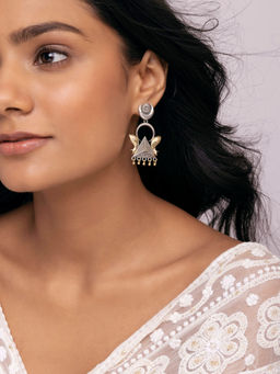 Indya - Earthen BY INDYA Dual Tone Fish Motif Triangular Dangler Earrings