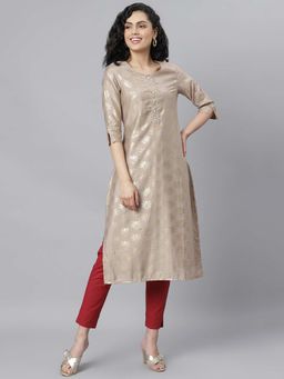 Stylum - Womens Gold Printed Rayon Straight Kurta