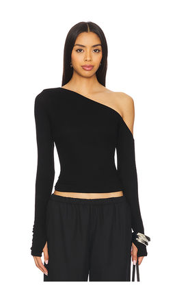 Michael Lauren - Magdaleno Long Sleeve Asymmetrical Fitted Cold Shoulder Top