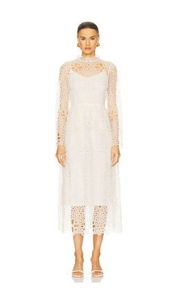 SEA - Lumi Eyelet Peplum Long Sleeve Dress