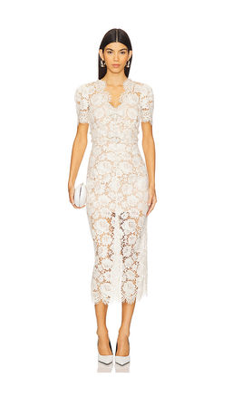 self-portrait - Cream Fine Lace Pearl Midi Dress