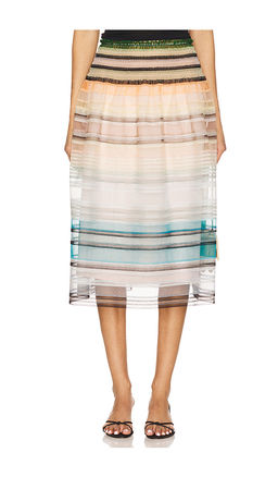 Susan Fang - Striped Smocked Midi Skirt