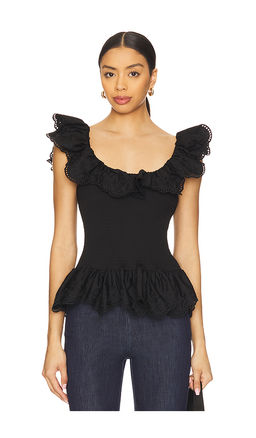 Susan Fang - Embroidered Smocked Ruffle Top