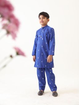 JILMIL - Boys Blue Cotton Lurex Kurta with Pant (Set of 2)