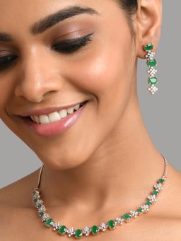 Fida - Wedding Luxurious Rose Gold-Plated Emerald American Diamond Jewellery Set for Women