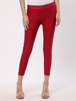 R&B - Nylon Skinny Solid High Waist Ankle Length Leggings - Pink