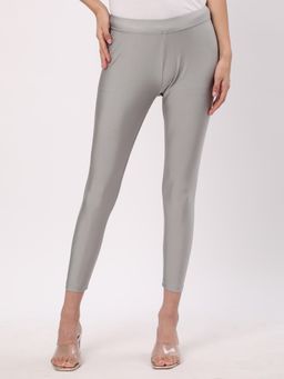 R&B - Nylon Skinny Solid High Waist Ankle Length Leggings - Grey