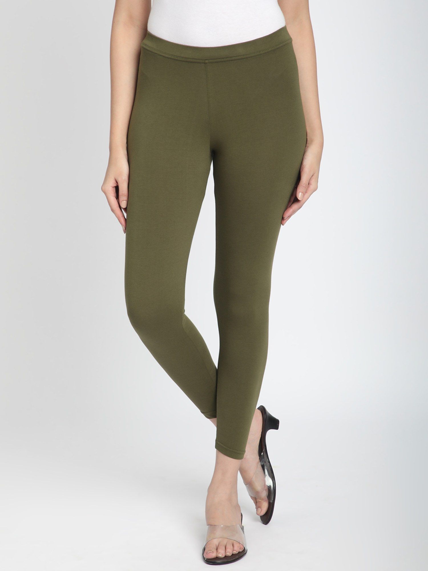 r&b Cotton Lycra Skinny Solid High Waist Leggings - Olive-picture-15