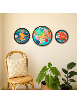 Ritualistic - Kerala Mural Wall Plate for home decor metal wall art & showpiece (Set of 3)