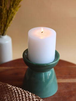 WEAVING HOMES - Green Pillar Candle Holder - Small