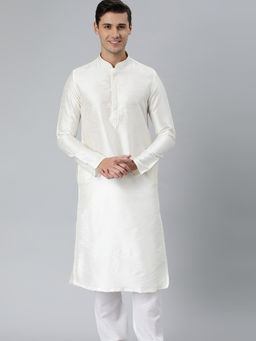 Manthan - Off White Dupion Art Silk Full Sleeves Solid Kurta